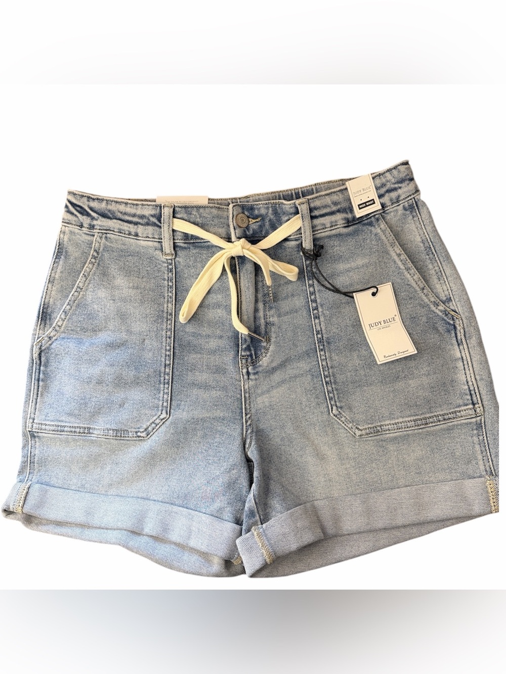 NWT Judy Blue High Waist Vintage Wash Jean Shorts Blue XL Cargo pockets